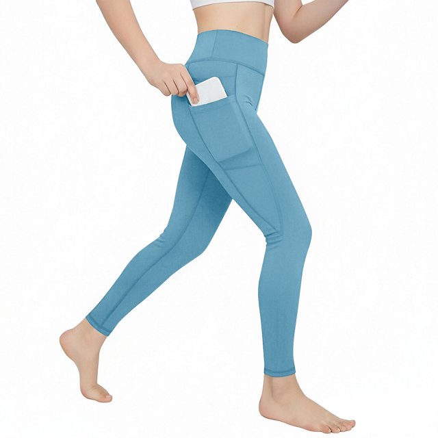 Amzcrzy Leggings Yoga Niñas 4 A 13 Años Cintura Alta Deportivos Cómodos Elásticos Control Abdomen Suaves Tacto Agradable Con Bolsillos Correr Ejercicio Azul
