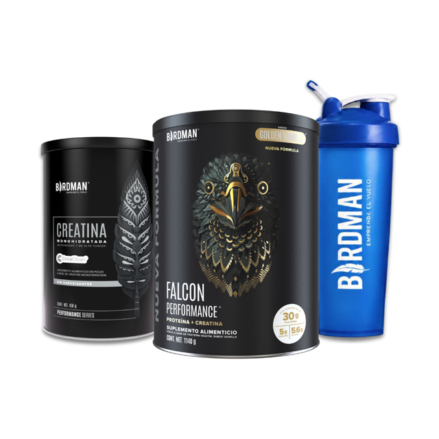 Kit Birdman Falcon Performance Golden Vainilla 1.14 kg + Creatina Monohidratada 450 g + Shaker Azul