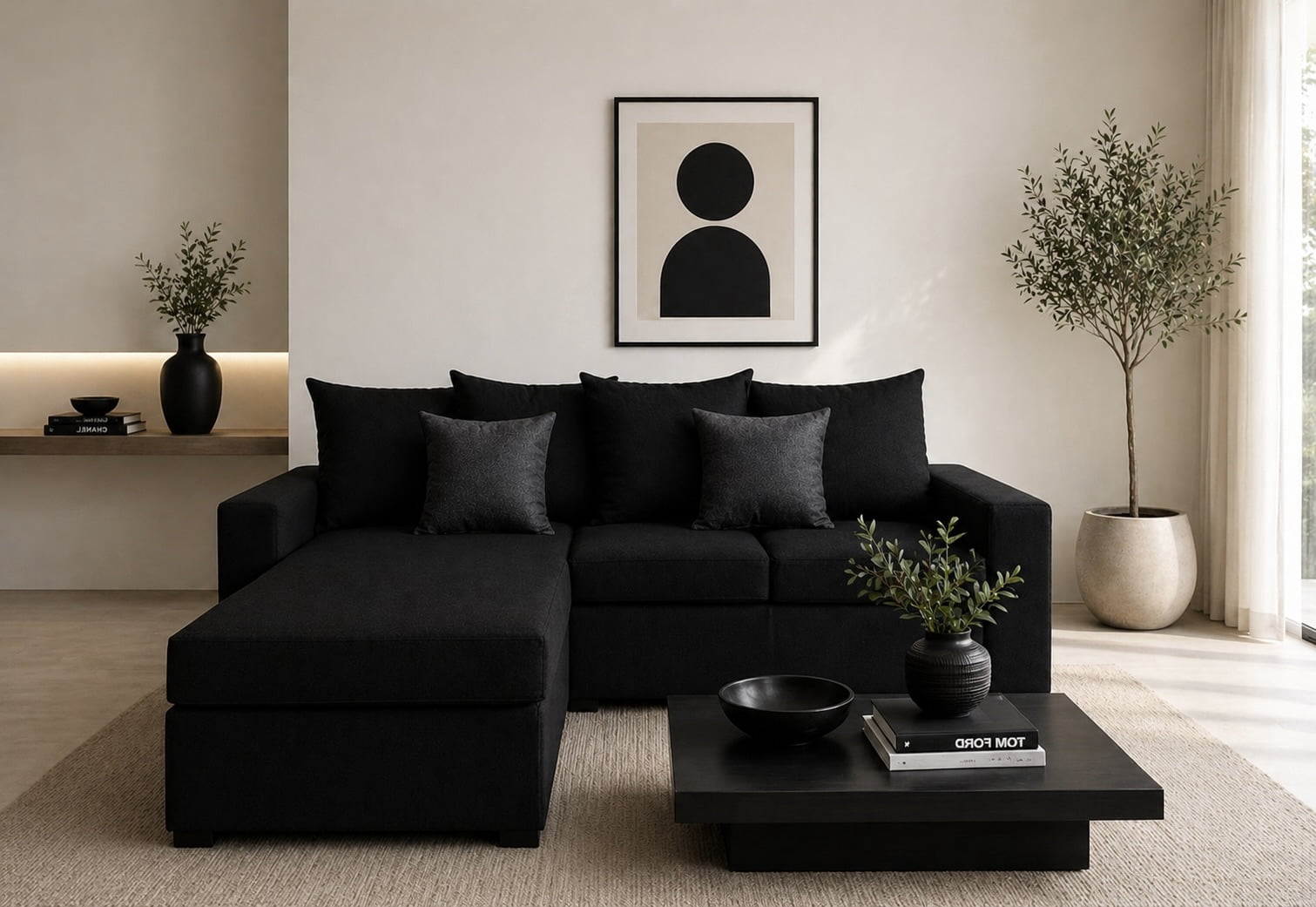 Sala Esquinera El Bazar Store Ares Negro 215x165 cm Lado derecho e Izquierdo Lino nacional Modular