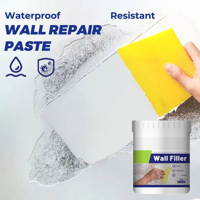 Pasta reparadora de paredes impermeable | Emulsión blanca de alto sellado | Rellena agujeros, desconchones, protuberancias y grafitis | Fórmula impermeable y antimoho de larga duración | Envase de