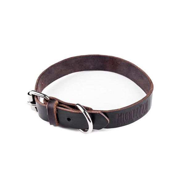 Mighty Paw- Collar de cuero para perro | Piel auténtica desgastada y una hebilla de metal fuerte. Sú