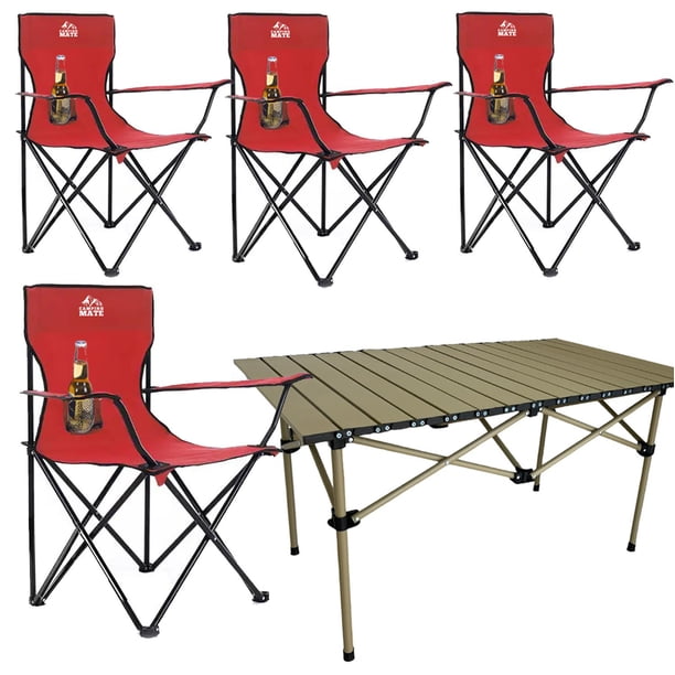 4 Sillas Plegables De Camping Y Playa de Exterior Mesa 120cm rojo