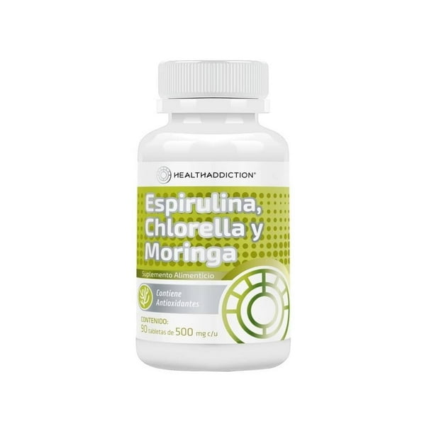 Suplemento alimenticio Healthaddiction Espirulina, chlorella y moringa 90 tabletas 500mg c/u