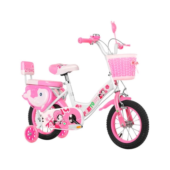 Bicicleta Para Niña De Delfin Rosa R12 Con Cansta Cantinflora Y Ruedas Entrenadoras 2-4 Años Infantil