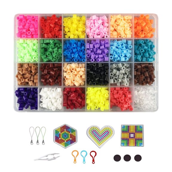 Kit de manualidades con 2400 cuentas Hama Fuse Beads, diseño de pixel art, 24 colores 3D Estilo 1
