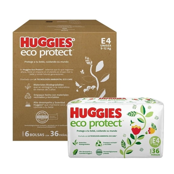 Pañal Huggies Eco Protect etapa 4 unisex 216 piezas