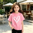 thumbnail image 3 of Camisetas Gráficas para Niñas - Camisetas Casuales con Estampado de Corazón, Cuello Redondo, Manga Corta, Playeras para la Escuela, Blusas de Verano, Rosas, 10 Años, 3 of 5