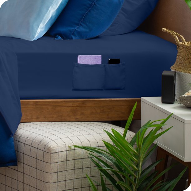 Sábana Ajustable de Lujo Bare Home Colección 1800 Tamaño Queen Azul oscuro
