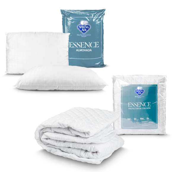 Almohadas Peach Feel + Cubre Colchón Impermeable King Size Spring Air Essence