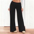 thumbnail image 2 of Amzcrzy Pantalones Palazzo Mujer Anchos Cintura Alta Cómodos Holgados Elegantes Casuales Verano Playa Ligeros Sin Costura Delantera Suaves Elásticos Con Bolsillos Tallas S-2XL Negro, 2 of 7