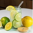 thumbnail image 2 of Set De 6 Vasos Lata Vidrio 16oz 473ml Con Tapas Bambú Popote 18pz, 2 of 9