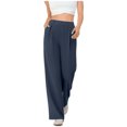 thumbnail image 1 of Amzcrzy Pantalones Vestir Mujer Color Liso S-2XL - Cintura Alta Elástica, Pliegues Frontales, Sin Cremallera, Bolsillos, Para Trabajo Azul, 1 of 5