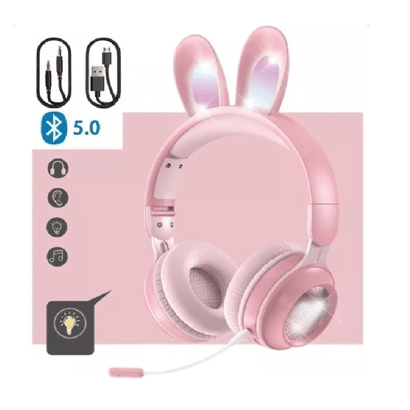 Audifonos Diadema Gamer Bluetooth Inalambricos hyper innovation audifonos de orejitas Color Rosa
