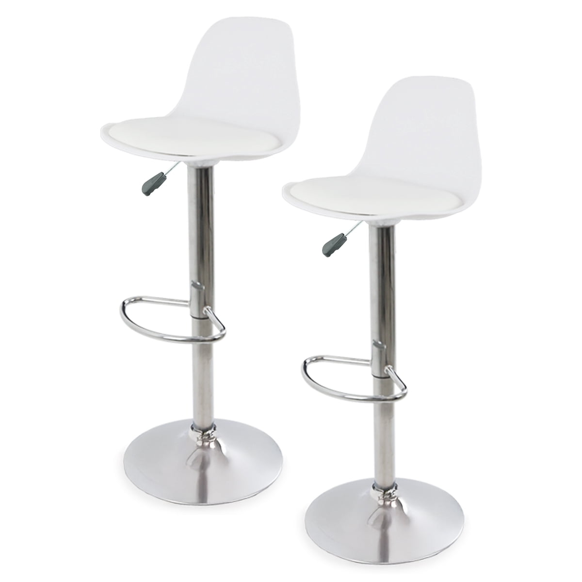 Sillas para Bar y Barra de Cocina con Respaldo y Reposapies de Altura Ajustable Banco Taburete Giratorio con Asiento Acolchado de Diseño Moderno Set 2 Piezas Blanco