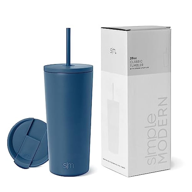 Vaso aislante moderno, sencillo, con tapa y pajita, 500 ml