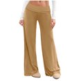 thumbnail image 1 of Amzcrzy Pantalones Palazzo Mujer Anchos Cintura Alta Cómodos Holgados Elegantes Casuales Verano Playa Ligeros Sin Costura Delantera Suaves Elásticos Con Bolsillos Tallas S-2XL Marrón, 1 of 7
