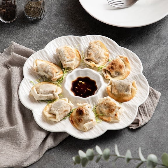 Plato de empanadillas y sushi con compartimento para salsas, bandeja de plástico para servir snacks para jiaozi, gambas, entrantes y mojar en vinagre