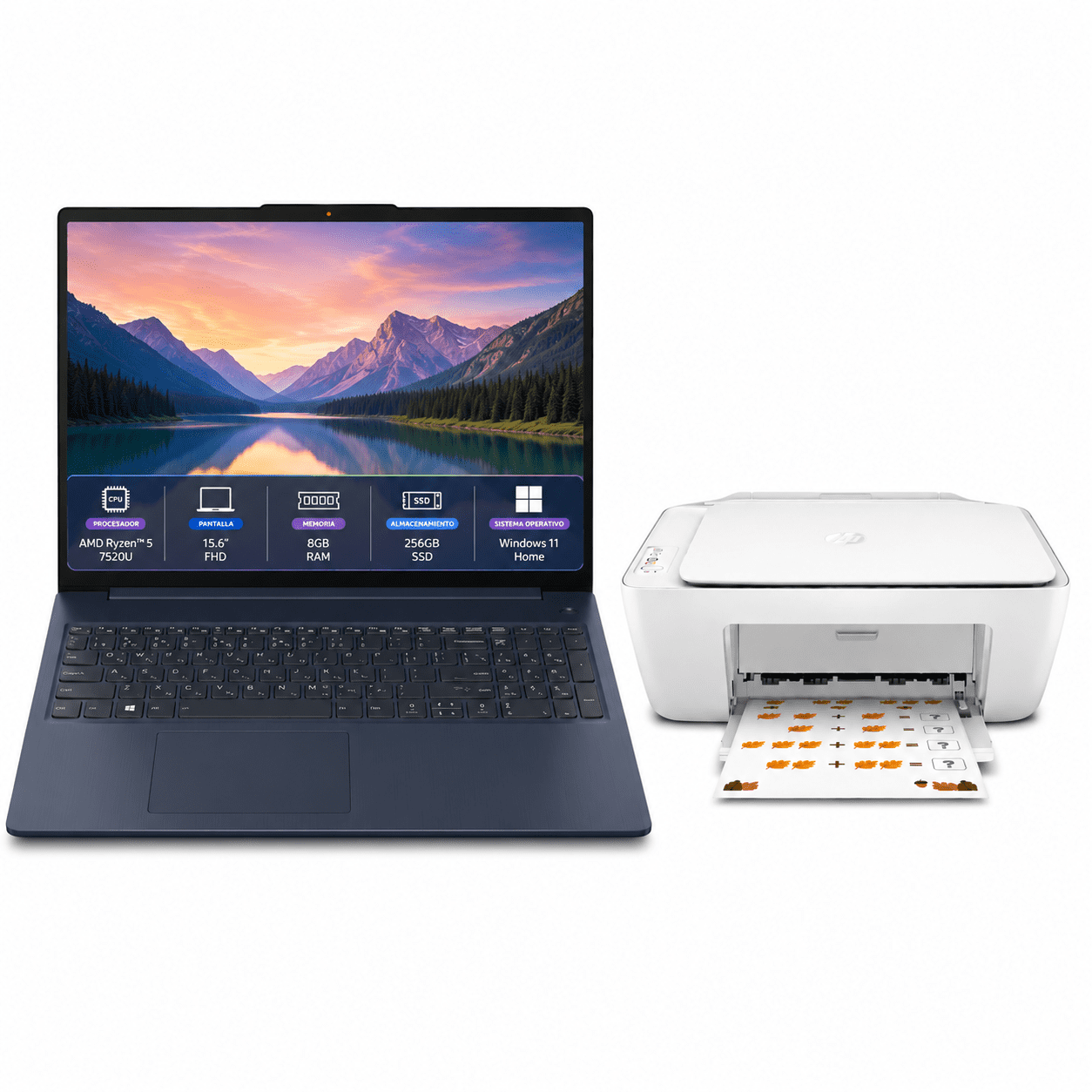 Combo Laptop Lenovo IdeaPad Slim 3 15AMN8 Ryzen 5 8GB 256GB SSD 15.6" FHD Windows 11 Abyss Blue + Impresora HP