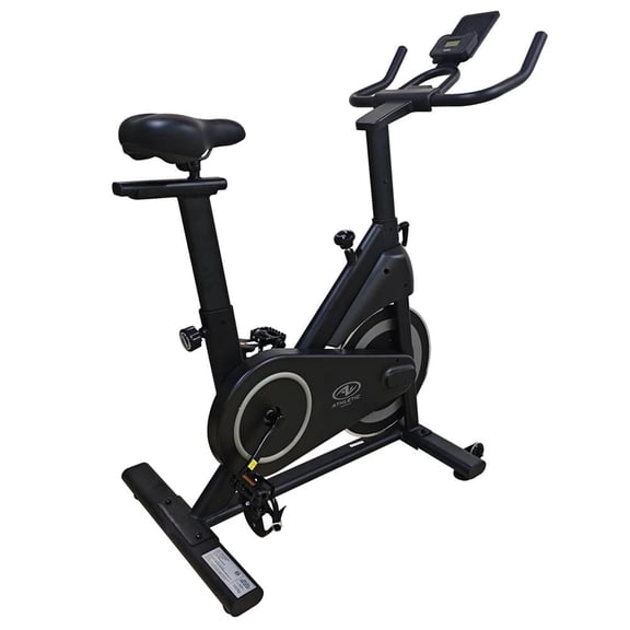 Bicicleta de Spinning Athletic Works con Monitor Digital Asiento Ajustable y Volante de 8kg
