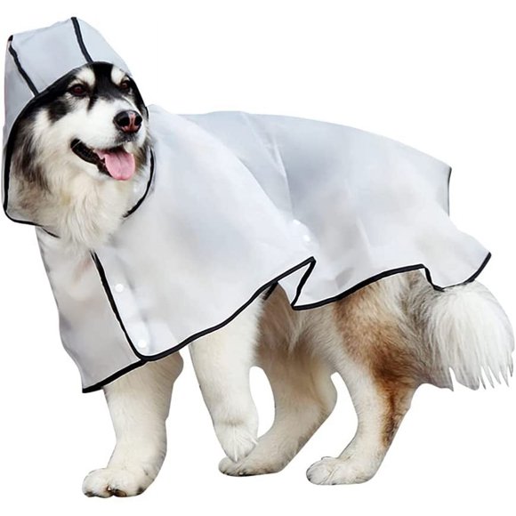 Impermeable transparente para perros con capucha cortavientos y puños elásticos impermeables, ajustables e impermeables, apto para perros medianos y grandes.