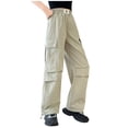thumbnail image 1 of Odeerbi 5-16 Años Niñas Cargo Pantalones Deportes Pantalones Pierna Ancha Primavera Color Sólido Suelto Pantalones de Trabajo Con Múltiples Bolsillos, 1 of 5