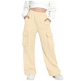 thumbnail image 2 of Pantalones de pana para niñas, cintura elástica, corte holgado, cordón ajustable, bolsillos, pantalones casuales para niñas con pana de mezcla de algodón de textura suave, tallas de 5-6 a 14-15 años., 2 of 5
