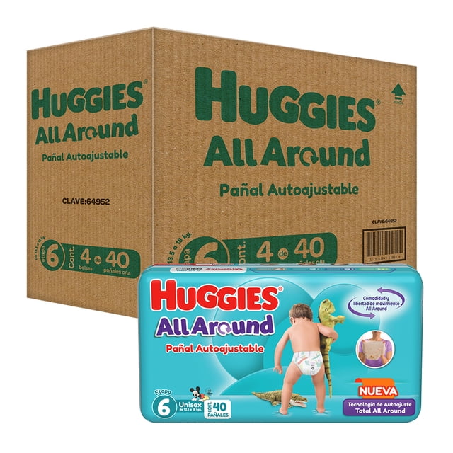 Pañales Huggies All Around Autoajustable Etapa 6 Unisex 160 piezas
