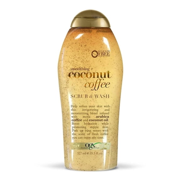 Jabón corporal Ogx exfoliante coco café 577 ml