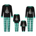 thumbnail image 1 of Pijamas navideños familiares a juego: camisetas de manga larga con cuello redondo y estampado de letras y hojas, y pantalones a cuadros., 1 of 10