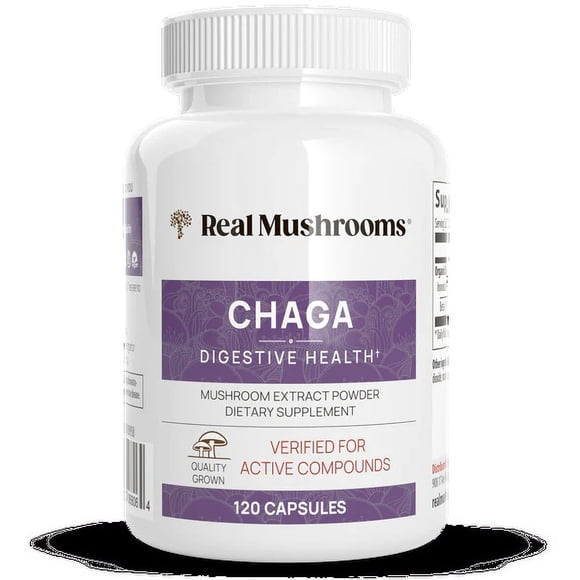 Real Mushrooms Chaga | 1,000 Mg | 60 Servings | 120 Capsules REAL MUSHROOMS Chaga Digestive Health