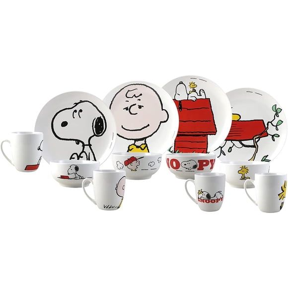 Vajilla de Porcelana Snoopy 12 Piezas Charlie Brown Woodstock Peanuts