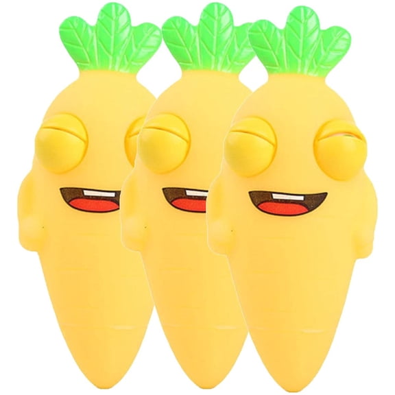 Juguetes de Comprimir PopCarrotYellow 3Pzas Zanahoria Goma Blanda TPR Amarillo/Verde VentDepot MXPCY-003