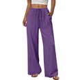 thumbnail image 2 of TaTaai Spring Summer Solid Color Women Casual Pants Cotton Linen Elastic Waist Straight Leg Breathable Lightweight Machine Washable No Fading Daily Wear Trousers Gift, 2 of 8