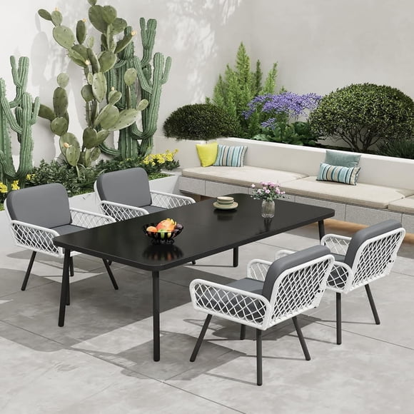 Set of 4 all-weather patio dining sillas con cushions-hand-woven rattan armchairs para indoor garden balcony deck backyard (gray)