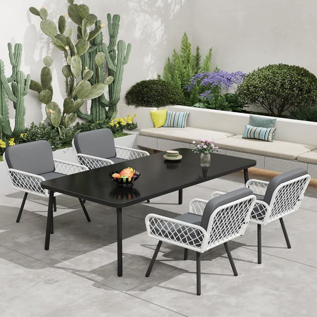 Set of 4 all-weather patio dining sillas con cushions-hand-woven rattan armchairs para indoor garden balcony deck backyard (gray)