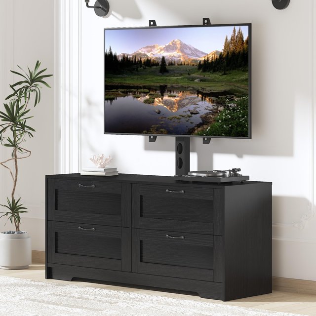 QinaQin Mueble para TV con soporte ajustable en altura para pantallas de 32 a 80 pulgadas, con 4 cajones y almacenamiento para sala o recámara