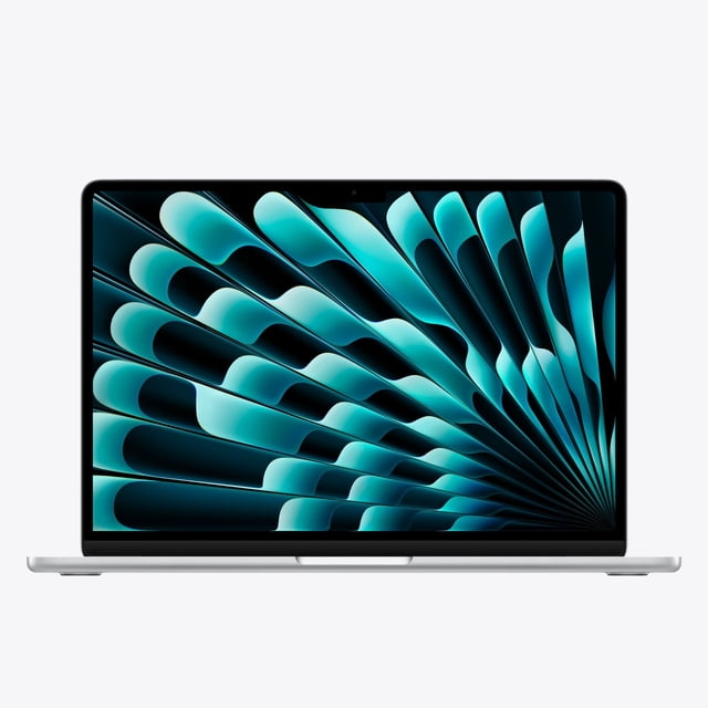 apple macbook air 13 pulgadas chip m5 16 gb ram 512 gb - plata vista frontal centrada de portátil MacBook Air color plata con cuerpo de aluminio, pantalla encendida Liquid Retina (13.6" en especificaciones) mostrando fondo abstracto, teclado y bordes finos visibles; 16 GB RAM y 512 GB SSD, portátil para productividad, estudio y viajes ligeros.