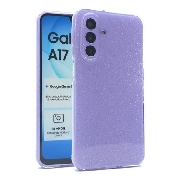 Funda Icon Case Jelly Glitter para Samsung A17 LTE, Carcasa, Protector, Uso Rudo, Antigolpes, Resistente, Esquinas Reforzadas, Protección de Cámara - Violeta