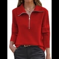 thumbnail image 1 of Suéter de Otoño para Mujer, de Larga, con Cremallera de 1/4, Sudadera Holgada de Punto Acanalado con Abertura. Rojo L, 1 of 4