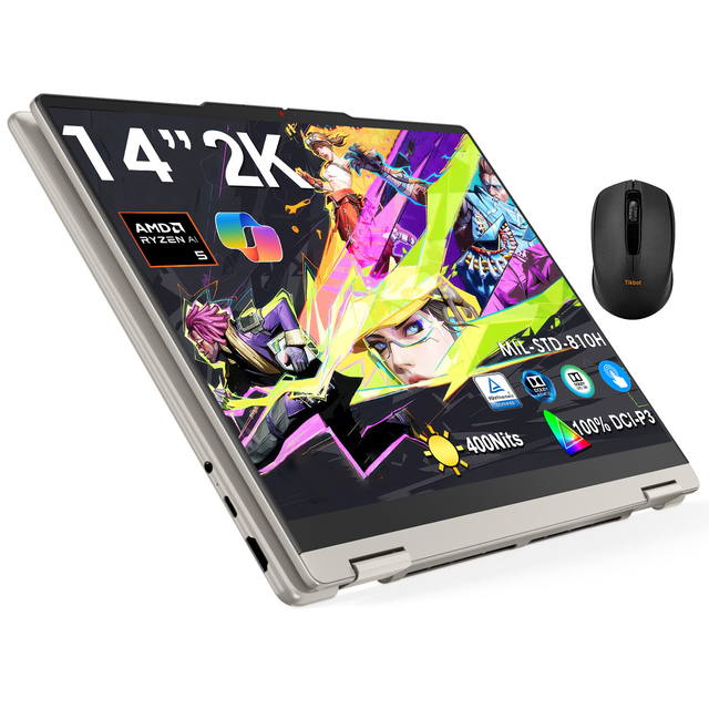 Lenovo Yoga 7a Laptop PC con IA 2 en 1 / 14" WUXGA OLED Táctil (100% DCI-P3) / AMD Ryzen AI 5 340 (hasta 50 Tops) / 16GB DDR5 512GB SSD / Win11 con Lápiz Stylus
