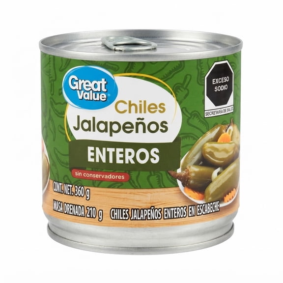 Chiles jalapeños Great Value enteros 360 g