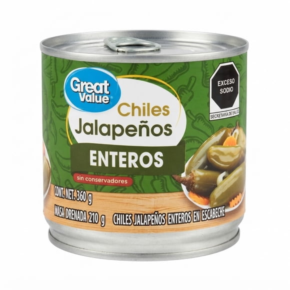 Chiles jalapeños Great Value enteros 360 g