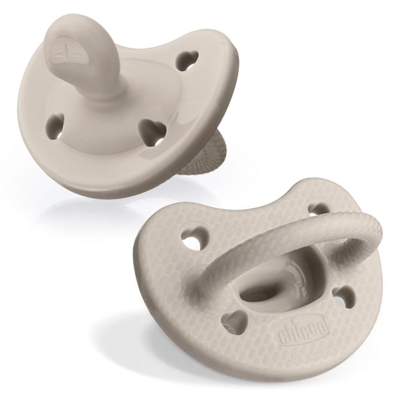 Chupete de Silicona Chicco Gris de Una Pieza con Escudo Texturizado para Bebés de 6 a 16 Meses, 2 Un