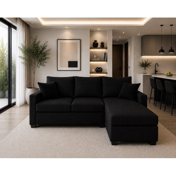 Sala Esquinera El Bazar Store Denver Lino Negro 200x140 cm Sofá derecho e Izquierdo