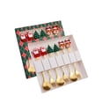 thumbnail image 1 of Juego de cuchara y tenedor de postre navideño con bonitos colgantes navideños | Vajilla de acero inoxidable para cócteles y fiestas | Caja de regalo de 6 piezas con adornos de botas, ciervos, 1 of 2