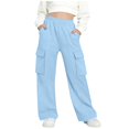 thumbnail image 2 of Pantalones de pana para niñas, cintura elástica, corte holgado, cordón ajustable, bolsillos, pantalones casuales para niñas con pana de mezcla de algodón de textura suave, tallas de 5-6 a 14-15 años., 2 of 5