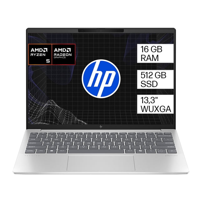 laptop hp pavilion aero 13-bg0002la amd ryzen 5 16gb ram 512gb ssd Vista frontal centrada de la HP Pavilion Aero 13-bg0002la en Plateado Natural, pantalla 13.3" WUXGA con logotipo HP y etiquetas AMD Ryzen/Radeon, teclado chiclet y touchpad amplio; especificaciones visibles: 16 GB RAM y 512 GB SSD. Ultraliviana, diseñada para trabajo y estudio móvil.