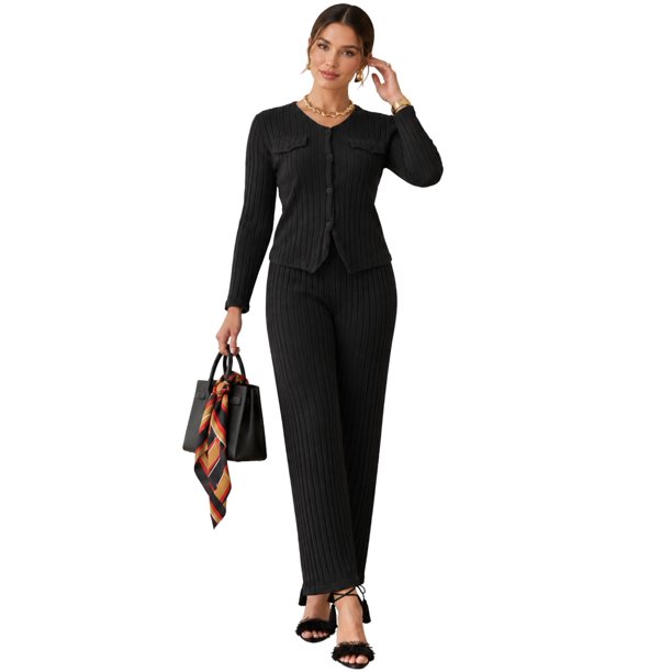Conjunto 2 Piezas para Mujer, Elegante y Sofisticado, Blusa de Manga Larga y Pantalón