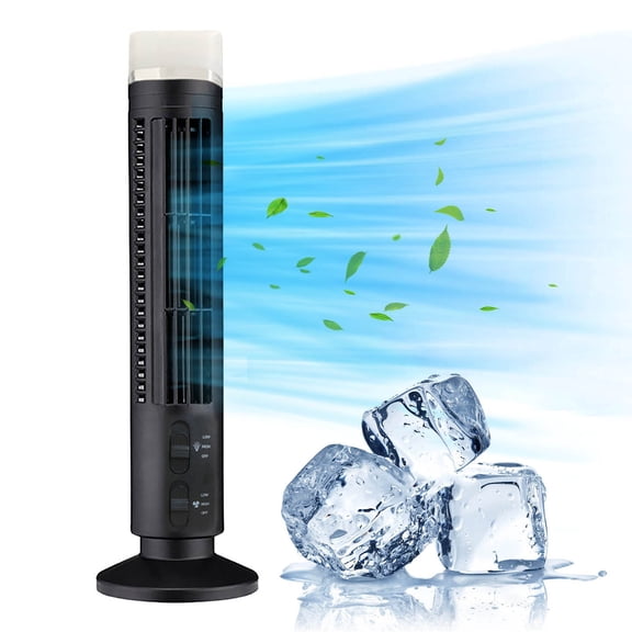 Ventilador de torre, ventilador sin aspas, acondicionador vertical: ventilador de torre LED negro con luz, diseño de torre miniatura