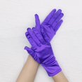 thumbnail image 1 of Zhuge Guantes cortos de satén para mujer, guantes para niños y adultos, guantes para bodas, fiestas, guantes hasta la muñeca, guantes para vestido, guantes de ópera, morado oscuro, 1 of 4
